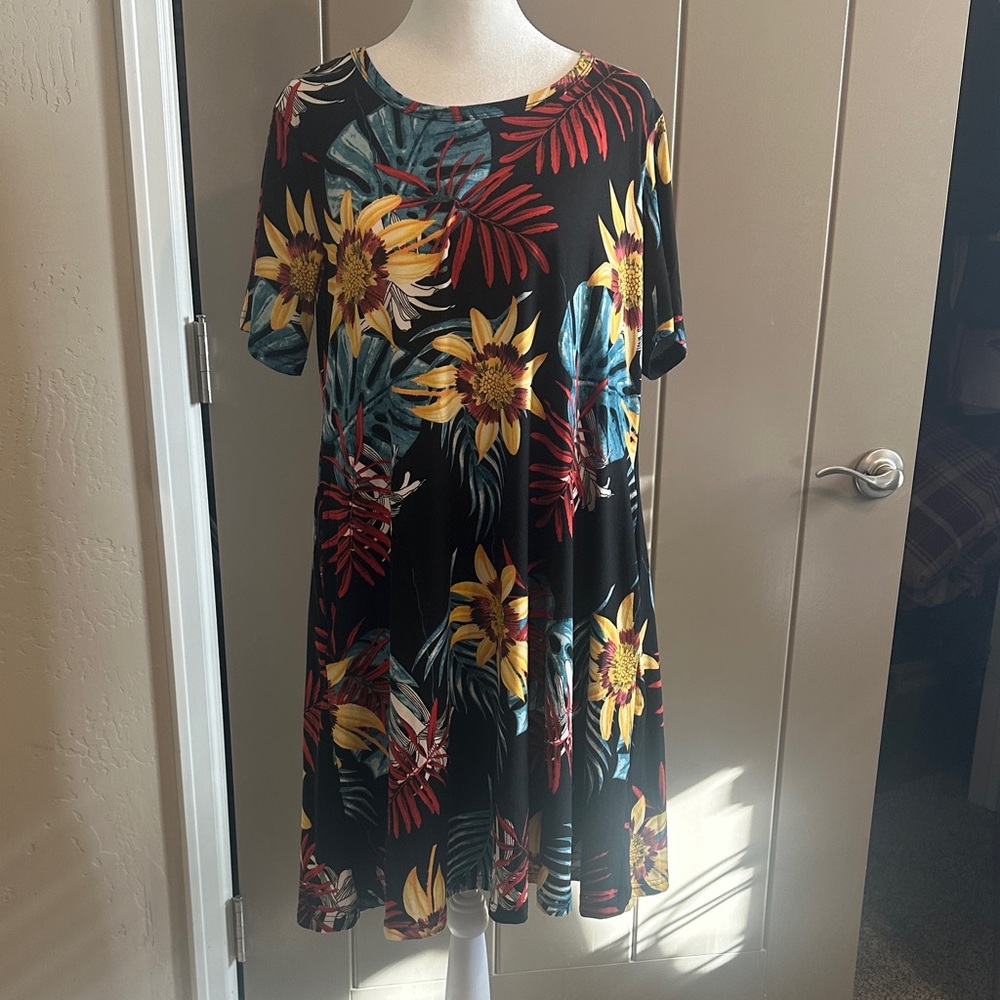 Tropical Floral Black Mini Dress